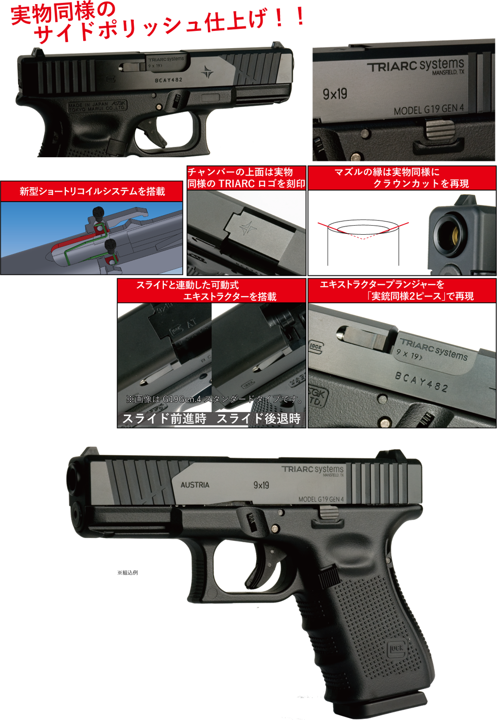 Detonator CNC Aluminum TRIARC style G19 Custom slide set for Marui G19 Gen4 GBB