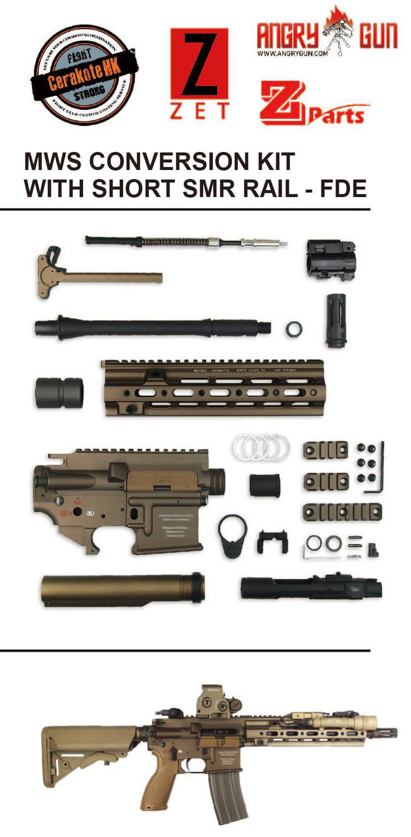 Angry Gun 416CAG TM MWS Conversion Kit with Short ( 10.5 inch ) SMR Rail - FDE