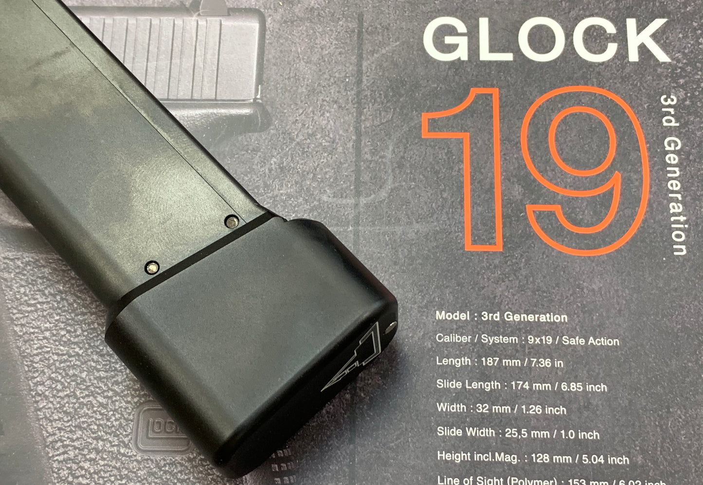 Bomber CNC Aluminum T-style ( Long ) Magazine Pad Extension for Marui G19 GBB Magazine