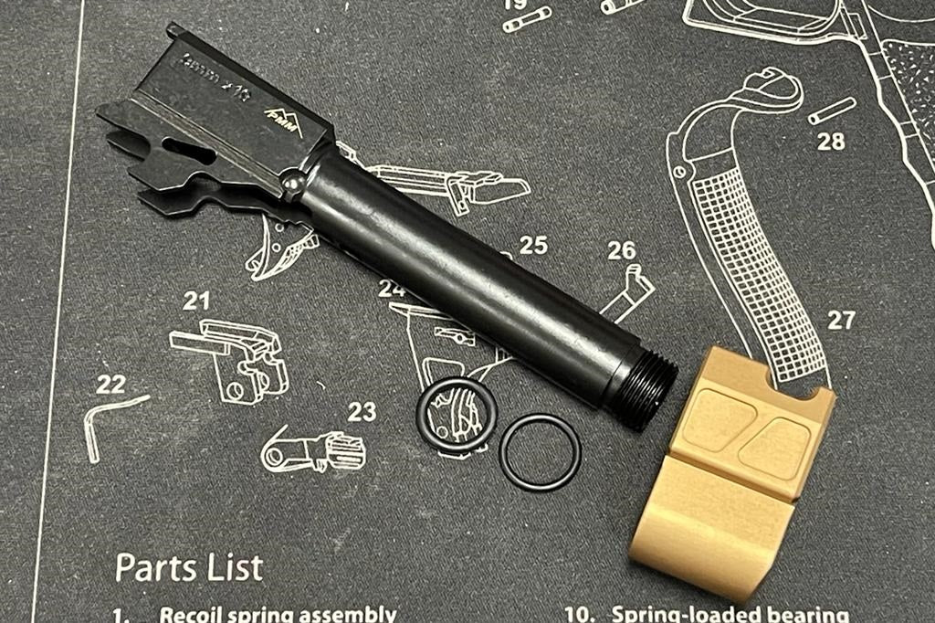 Bomber PM Style M18 CNC Steel Barrel + Aluminum Compensator Set for SIG / VFC M17/M18 GBB - Tan