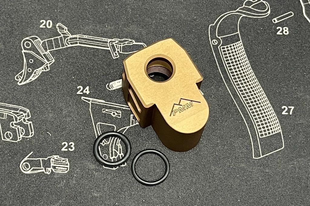 Bomber PM Style M18 CNC Steel Barrel + Aluminum Compensator Set for SIG / VFC M17/M18 GBB - Tan