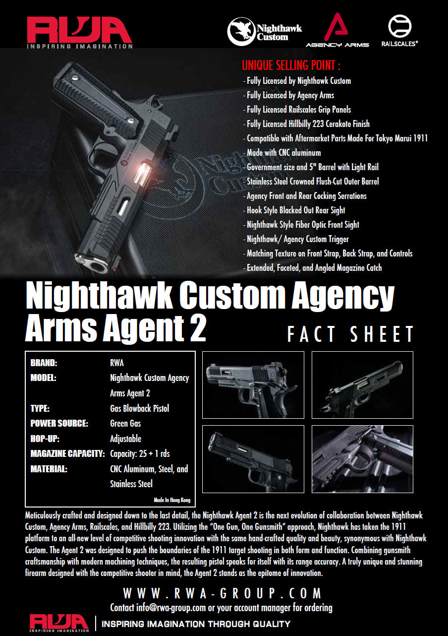 RWA NIGHTHAWK CUSTOM AGENT 2 GBB Pistol - CERAKOTE Black ( Limited Edition )