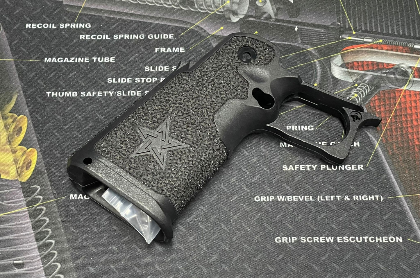 Boomarms Custom - Stippling STI-style Staccato Polymer Grip for Marui Hi-Capa GBB series - Black