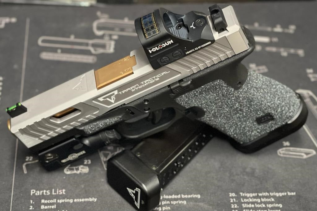 Boomarms Custom - T-style G19 RMR Cut GBB - ( Shiny Silver ) with Silicon Carbide Grip