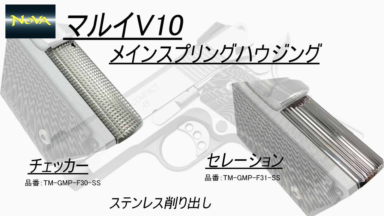 Nova Stainless Compact size Main Spring Housing for Marui V10 GBB Series - Checkered type