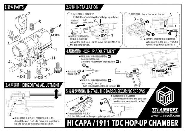 TTI AIRSOFT Infinity Marui Spec Hi-Capa One Piece TDC Hop-Up Chamber ( Brass version)