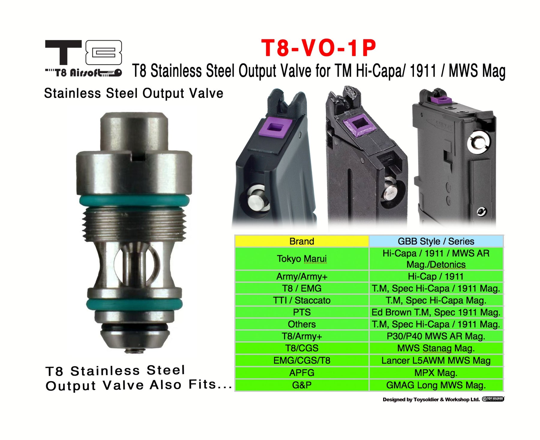 T8 Stainless Steel Output Valve w/ 70 Degree Gas Route for MARUI Hi-Ca ...