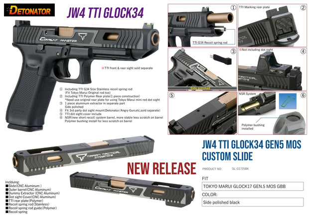 Detonator CNC Aluminum T-Style Glock34 Gen5 (John Wick 4 ) MOS slide set for Tokyo Marui GBB series