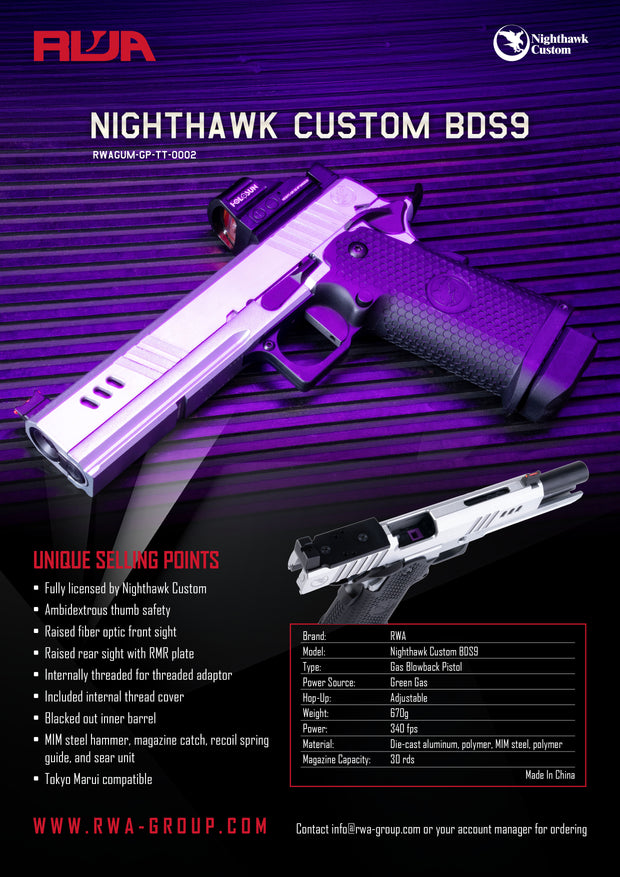 RWA Nighthawk Custom BDS9 Airsoft GBB Pistol