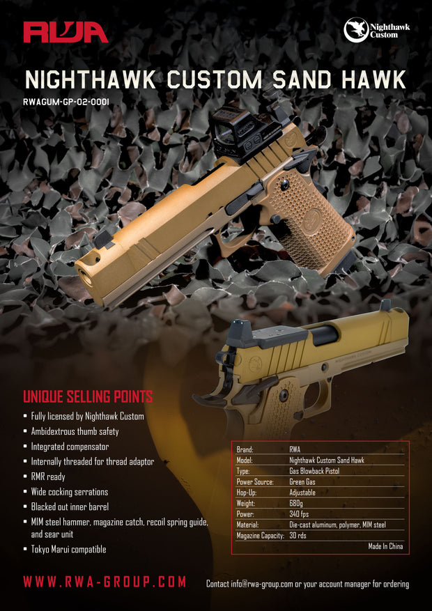 RWA Nighthawk Custom Sand Hawk Airsoft GBB Pistol