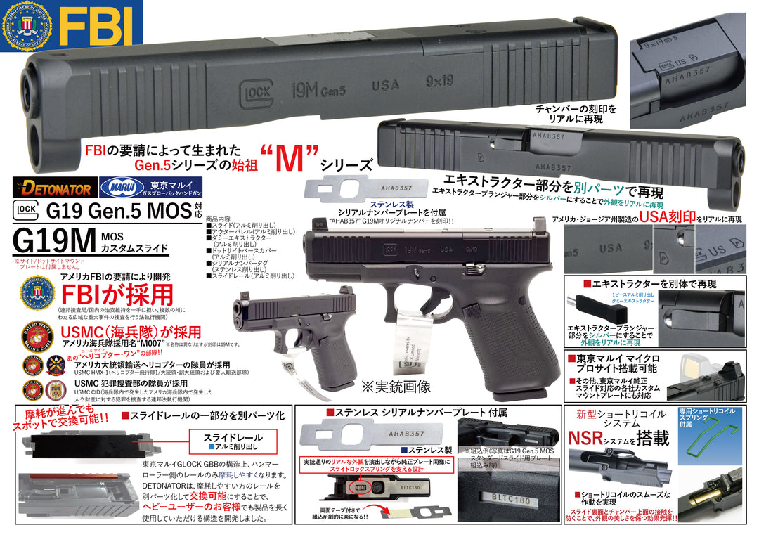 Detonator CNC Aluminum G19M (FBI) Gen5 MOS Slide Set for Tokyo