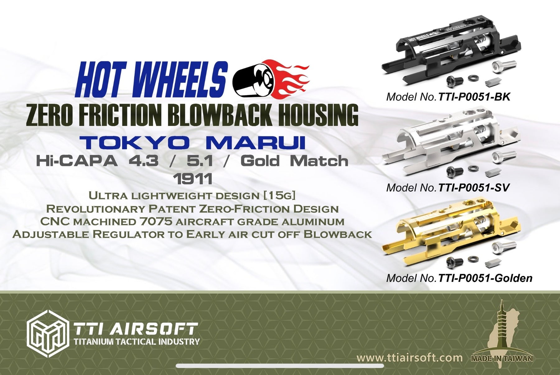 TTI AIRSOFT Hot Wheels Series Zero Friction Lightweight Blowback Housi ...