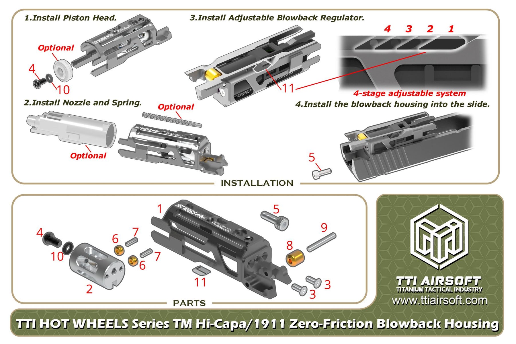 TTI AIRSOFT Hot Wheels Series Zero Friction Lightweight Blowback Housi ...