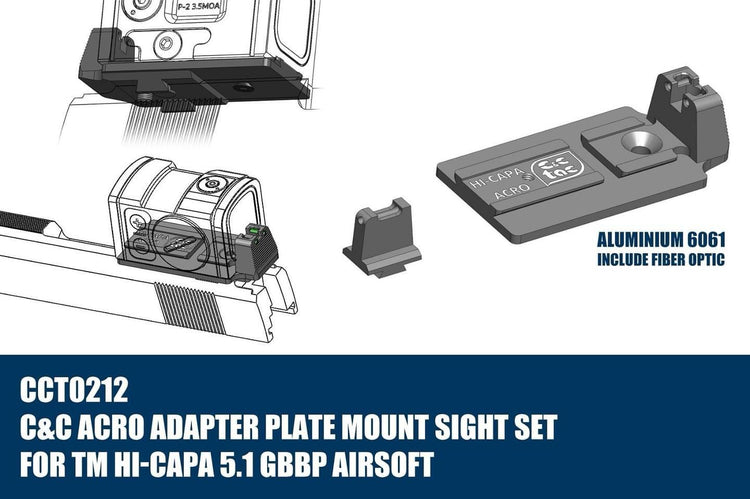 C&C Tac ACRO Adapter Plate Mount Sight Set For Marui TM Hi-Capa