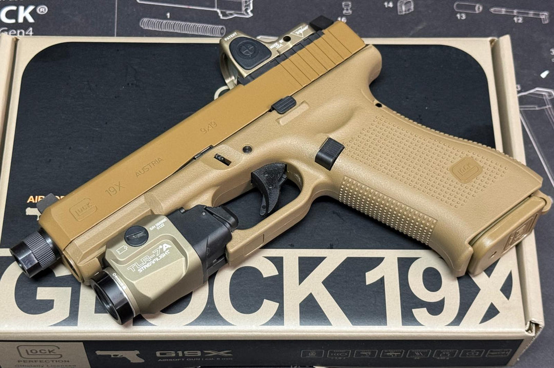 Boomarms Custom Glock 19X MOS Gas Blowback Pistol - Tan