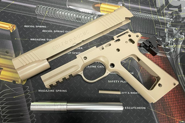 Bomber CNC Aluminum USMC M45A1 CQBP Slide & Frame set for Marui Airsoft M45A1 GBB Series ( Desert Sand / Black )