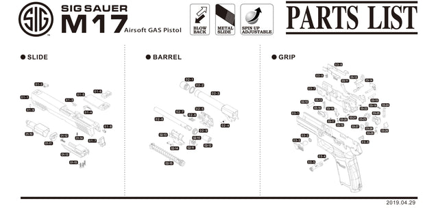 SIG AIR VFC P320 M17 Airsoft GBB Pistol Original Parts